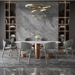 Juego de mesa de comedor de 4 sillas de lujo moderno de acero inoxidable con mechones de cuero en beige y blanco para hoteles, escuelas o parques - Product Image 2
