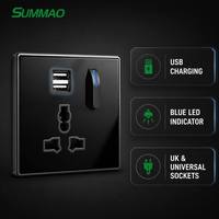 SUMMAO Prises murales électriques européennes en céramique 16A 220V-250V, interrupteurs en verre trempé, interrupteur et prise électriques en gros