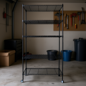 Estante de garaje D0100HABMS7 de 165x90x35cm, 5 niveles, hierro recubierto de plástico con ruedas de nailon para almacenamiento en garaje - Product Image 2