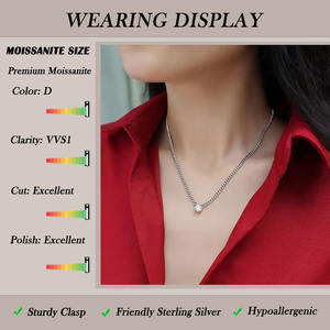 Collar de <span class=keywords><strong>Cadena</strong></span> Cubana con Moissanita de 1ct 2ct 3ct, Plata de Ley 925, Estilo Hip Hop, Colgante de Piedra Redonda, Joyería para Hombres y Mujeres - Product Image 6