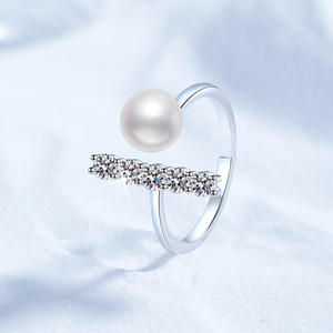 Anillo en T de perlas naturales de agua dulce de plata pura 9 S925, resistente al agua, sin deslustre, <span class=keywords><strong>calendario</strong></span> de <span class=keywords><strong>Adviento</strong></span>, joyería, anillo ajustable de moissanita - Product Image 3