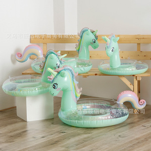 Flotador inflable con forma de caballo arcoíris, diseño de unicornio, para bebés, asiento para piscina, anillo de natación para niños - Product Image 1