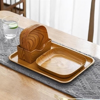 Assiette carrée en plastique imitation bois pour cuisine, saladier, plat à os, assiettes à collation pour aliments