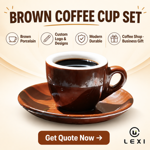 Taza Blanca de Borde Grueso con Platillo de Chocolate Brillante de Color Invertido, Par de Tazas Pequeñas para Espresso, Estilo Café Bar, Regalo al por Mayor LEXI - Product Image 2