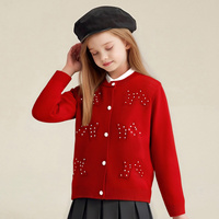 Kardigan Anak Perempuan Lengan Panjang Kancing Depan - Sweater Rajut Kasual Musim Gugur dengan Hiasan Mutiara