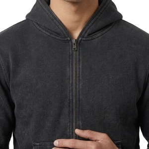 <b>Men's</b> Winter Breathable Printed Acid Wash Zip-Up <b>Hoodie</b> <b>and</b> <b>Shorts</b> <b>Set</b> with Front Logo Black Tracksuit - Product Image 6