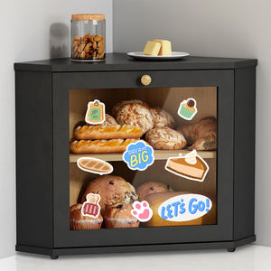 Kotak wadah penyimpanan roti hitam <span class=keywords><strong>2</strong></span> lapisan, kotak roti sudut besar, wadah penyimpanan roti untuk meja dapur - Product Image 1