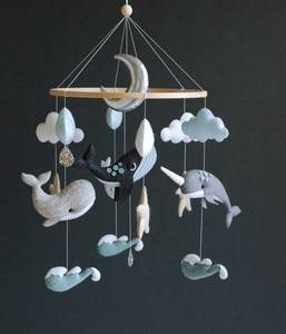 Mobile de bébé fait main en peluche pour la chambre de bébé, cadeau de naissance, animaux marins, baleine, narval, <span class=keywords><strong>dauphin</strong></span>, décoration suspendue pour garçon - Product Image 5