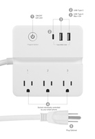 ABD Standartı Priz Çoğaltıcı, 3 AC Priz ve USB Girişleri ile 15A Uzatma Kablosu