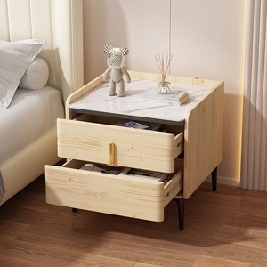 Minimalist Modern <b>Bedside</b> <b>Table</b> With <b>Marble</b> Top And Two Drawers For Bedroom Use - Product Image 3