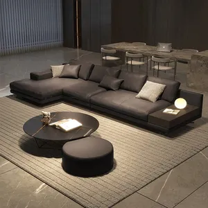 イタリアの本革ソファコンビネーションモダンリビングルームデザイナーコーナーソファ家具