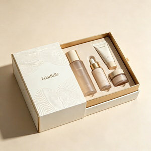 Boîte cadeau pour soins de la peau GOTOP UV avec motif ondulé en relief, style tiroir, logo en feuille d'or, doublure en velours personnalisée - Product Image 2