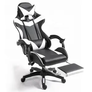 كرسي ألعاب جلدي مخصص كرسي سباق مريح يمكن الاستلقاء عليه على الكمبيوتر كرسي ألعاب مع مسند للقدمين