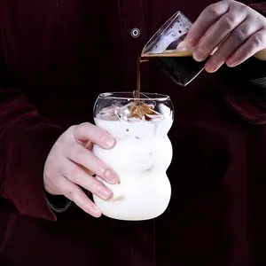 マルチサイズかわいいミルクコーヒー飲用グラスコールドホットドリンクグラス耐熱透明ミルクセーキ水ジュースガラスカップ