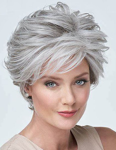 FX-HA46女性ショートボブウィッググレー-シルバーストレート合成高品質ヘアレディースおばあちゃんカーリー合成カスタムウィッグレースネット - Product Image 6