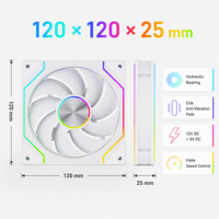 Ventola per Case PC SNOWMAN RK120 ARGB WH 120mm Bianca PWM, Silenziosa 20dBA, Sincronizzazione 5V, Collegamento a Catena per Computer da Gaming, Fornitore OEM all'Ingrosso