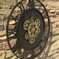Horloge murale en métal créative surdimensionnée de 47 cm, style rétro, avec engrenages dynamiques, pour la décoration intérieure, horloge murale antique à engrenages mobiles, vente en gros d'usine