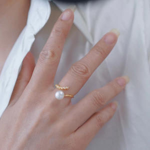 S925 Silver <b>Ring</b> Stand DIY <b>Pearl</b> Accessories Fashion <b>Ring</b> with 8-10mm Round Beads Jewelry Stand-10479 - Product Image 3