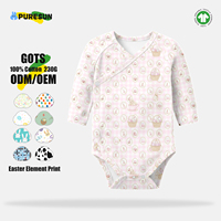 Combinaison bébé unisexe Puresun personnalisée pour le printemps et Pâques, imprimé lapin, 100% coton tricoté, 180-200 GSM, barboteuse pour nouveau-né