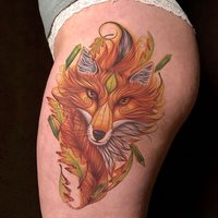 Autocollant imperméable à l'eau orange imprimé à la main renard laisse fleur tatouages temporaires coloré couleur bras jambe encrage