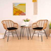 Ensemble de mobilier d'extérieur de luxe moderne 3 pièces pour jardin, balcon, terrasse, parc – Table, chaises et canapé en acier et osier KD, tissu imperméable