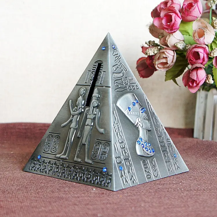 Décor à la maison rétro pyramide tirelire Bronze Statue pièce peut égyptien sculpture pharaon pyramide modèle monde Miracle touristique Souvenir