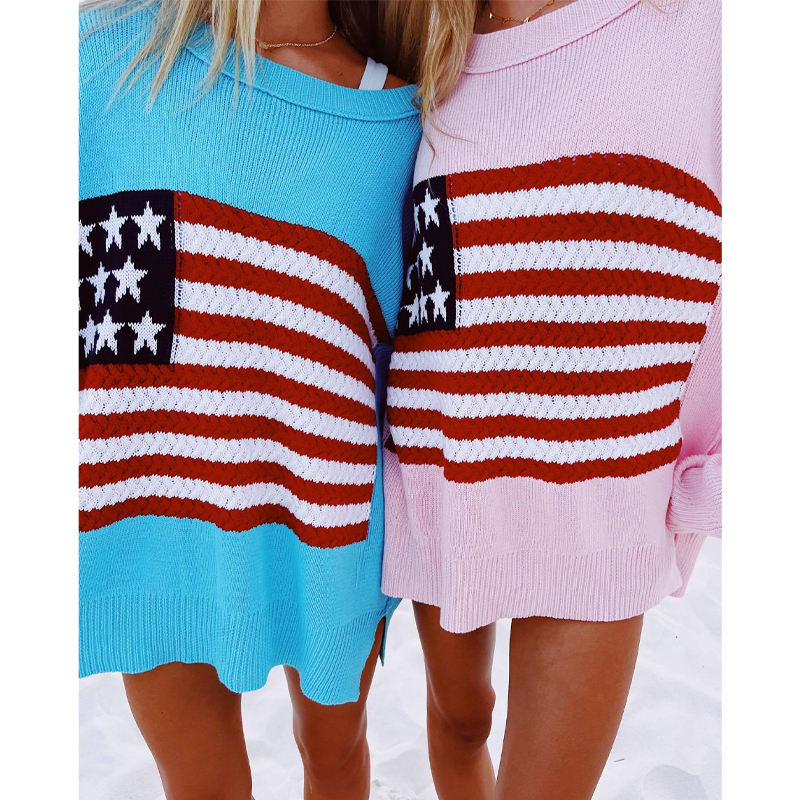 Übergroße amerikanische Flagge Grafik Strick pullover Super Cosy Crewneck  Chunky Sweater Pullover Damen American Flag Sweater