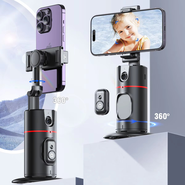 360 Rotation AI Tripod Selfie Stick with Auto Face Tracking P02 Gimbal Stabilizer for Video Camera and Phone Shooting