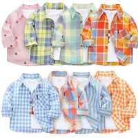 2021 새로운 소년 소녀 봄 가을 아기 면화 스트라이프 1-7 세 긴팔 코트 어린이 격자 무늬 드레스 셔츠 어린이