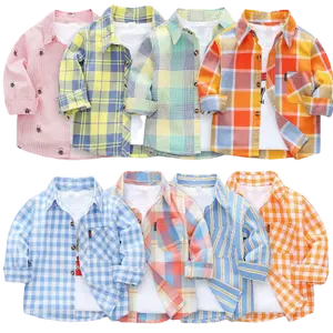 calça jeans crianças menino 10 anos de idade Suppliers-2021 novos meninos e meninas do bebê primavera outono de algodão listrado 1-7 anos de idade casaco longo-sleeved crianças vestido de camisa xadrez para crianças