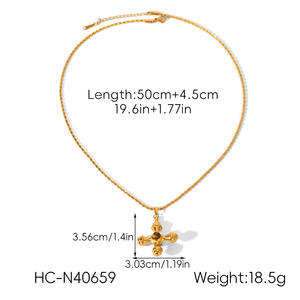 クロスペンダントネックレスステンレス18K金メッキ自然石セーターチェーンネックレス - Product Image 6