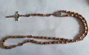 Collares de Rosario de madera Komi, cuentas de madera de alta calidad, collar de Rosario, colgantes de cruz, joyería de oración religiosa de Jesús