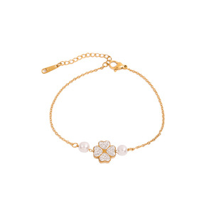 Bracelet en acier inoxydable avec <span class=keywords><strong>perle</strong></span> et trèfle à quatre feuilles pour femme, style INS, minimaliste, luxueux, élégant, bijoux de mode, cadeau - Product Image 5