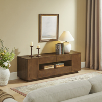 Meuble TV moderne pour salon, compatible avec les téléviseurs jusqu'à 65 pouces, centre de divertissement en MDF avec rangements ouverts, armoires latérales et tiroirs