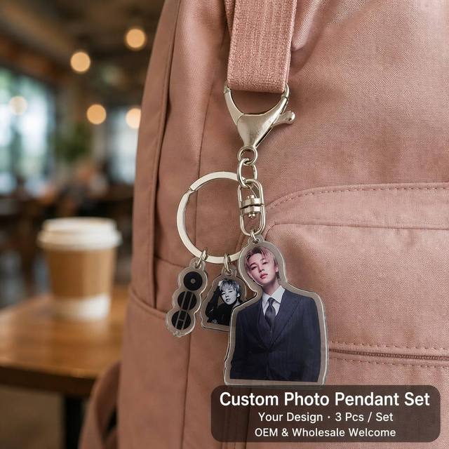 Personalized 3-Piece Photo Pendant Set UV Printing Custom Fan Merchandise Birthday Graduation Souvenir Charm Acrylic Keychain