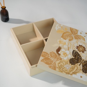 Decorative Lacquer <b>Box</b> with Four Compartments Featuring <b>Floral</b> and Butterfly Motif Stylish Storage Organizer - Product Image 6