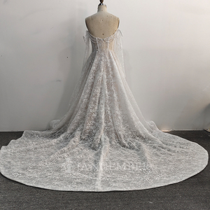 Robe de mariée Jancemebr Lsqx126 coupe <span class=keywords><strong>A</strong></span>-line avec perles, dentelle et cordons, taille basque en dentelle - Product Image 3