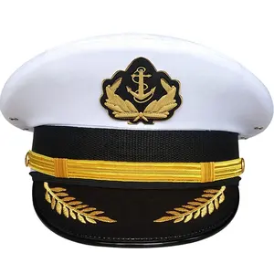 Gorra de capitán con visera bordada personalizada para uniforme oficial Gorra de pico de oficial blanco