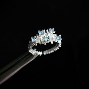 S925 Sterling Silver Irregular Pleated Sea Blue Diamond <b>Ring</b> Personalized <b>Open</b> Design Versatile Layered Inlay Cut - Product Image 5