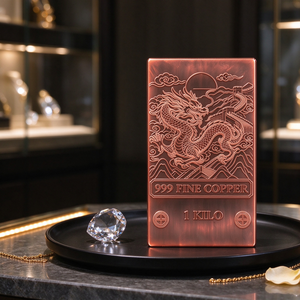 Barra de Cobre de 1 Kilogramo, 999 Puro, Nuevo Diseño, con Grabado de Dragón Chino Tradicional, Lingote Coleccionable, Placa Artística - Product Image 5