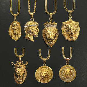 วินเทจบุรุษสิงโตสร้อยคอ316L สแตนเลส PVD 18พันทองพระเยซูหัวสร้อยคอแอฟริกาเครื่องประดับสิงโตหัววงกลมเหรียญสร้อยคอ - Product Image 1
