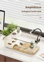 Réservoir écologique multifonctionnel pour tortues avec plateforme de basking, aquarium en plastique pour tortues terrestres, habitat terrestre et aquatique