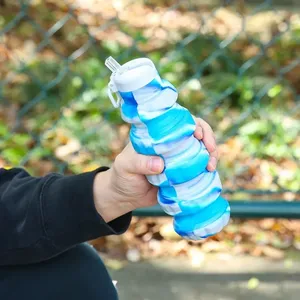 Botella de agua de camuflaje duradera, taza plegable de silicona portátil, tetera deportiva de granada de mano de 500ml - Product Image 4