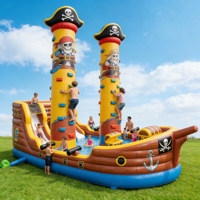 Bateau pirate gonflable en PVC pour jardin, parc aquatique avec toboggan et piscine, installation facile et portable