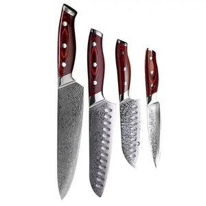 Produk keluaran baru 2023 4 buah vg10 set pisau koki dapur pisau baja Damaskus Jepang buatan tangan dengan logo yang dapat disesuaikan