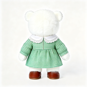 Orsacchiotto Bianco in Peluche con Colletto <span class=keywords><strong>Peter</strong></span> Pan a Quadretti Verdi, Orso Imbottito Morbido, Giocattolo in Peluche Personalizzato - Product Image 6
