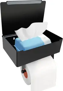 WC Rolhouder kendinden yapışkanlı paslanmaz çelik siyah raf kapak dağıtıcı saklama kutusu tuvalet kağıt rulo tutucu depolama