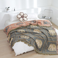 Großhandel Baumwolle Bambusfaser Gestrickte Quasten-Wurfdecke |   Gewaschene Weiche Jacquard-Gewebte Vintage Leichtgewichtige Couch-Kuscheldecke