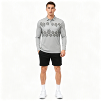 Polo à manches longues pour homme en polyester à sublimation personnalisée avec motif diamant à pois et impression intégrale pour le golf