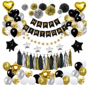 Kit Decorazioni per Feste di Compleanno Palloncini con Coriandoli e Pompon di Carta Nero Oro per 18°, 21°, 30°, 40° Compleanno - Product Image 2